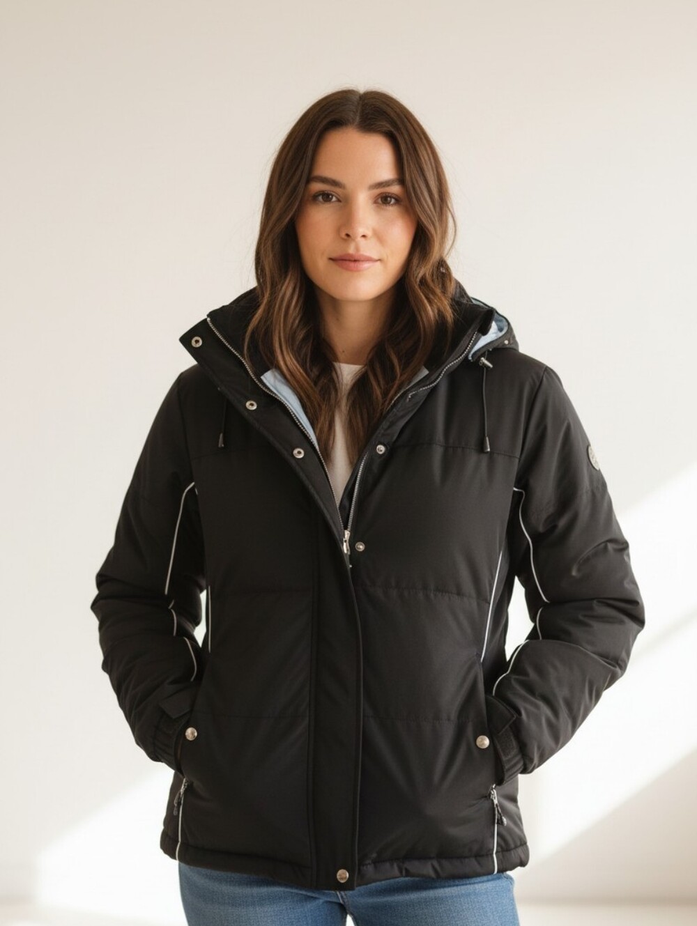 ZeroXposur Black Puffer Jacket with Light Blue Lining and Hood
